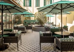 umbrellas in hotel courtyard in Florence