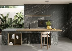 Black marble surface kitchen design using Atlas Concorde's new Marvel Diva collection