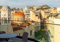 Balcony view over Athens from Bob W Aparthotel Eolou, Greece