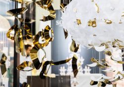 chandeliers and gold lights at CSI europe expo