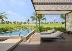 private pool and terrace overlooking gardens and palm trees at The Westin Resort & Spa Cam Ranh