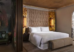 guestroom with gold ceiling at Capella Galaxy Macau