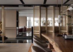 A calm and muted colour palette has been used in the bar and lobby area of Park Hyatt Changsha