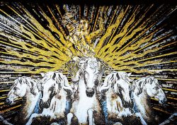 mosaic chariot and horses mosaic in L'Aventure hotel from Beaumarly