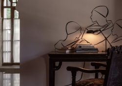 line drawing on the wall behind the desk in Jnane Rumi