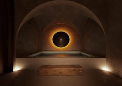 low lighting in the indoor salt pool at Eha Spa