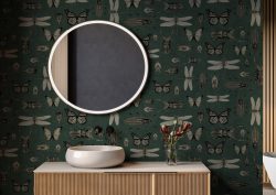 bathroom with Entomology wallpaper from Newmor
