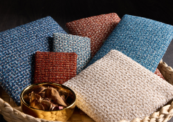 Esme by Skopos fabric swatches in wicker basket