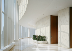 Corian floors and curved Corian walls in white