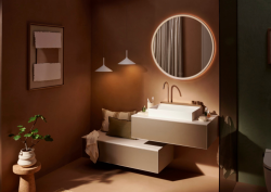 Tonal brown hued bathroom with new bathroom innovations from hansgrohe