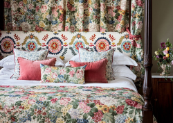 Bedroom styled with Sanderson Highgrove fabrics and canopy bed