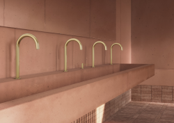 ABI Interiors brass taps in pink terracotta bathroom