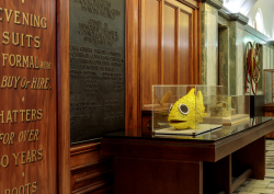 Yellow fish art in Edwardian lobby of Town Hall Hotel