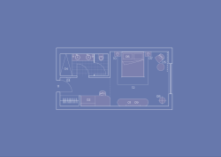 Diagram of floor plan for luxury hospitality room, where quiet technology is subtly integrated