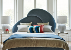 Curved frame navy velvet headboard on sofa.com bed Curved frame navy velvet headboard on sofa.com bed