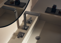 GROHE Allure taps in new Satin Graphite finish, attached to white sink