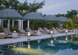 Pool lounges on the edge of the Raffles Sentosa Singapore pool