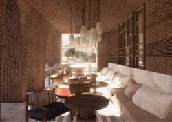 Indoor-outdoor lounge area at Nomade Temple Ibiza