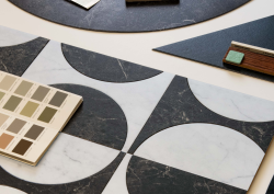 Black and white monochromatic tile look LVT hospitality flooring