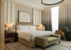 bedroom in The Savoy London with lighting by lutron