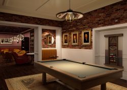billiard table and portraits in the Georgian Room Lobby Bar of Omni Hotel