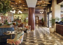 lobby design with checked tiled floor in HYDE Jo'burg