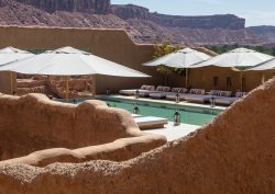 mud walls, pool and mountains in AlUla