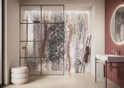 RAK Ceramics marble wall tile in bathroom setting at Cersaie