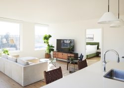 view from kitchen and lounge into bedroom in ROOST Kelly Drive