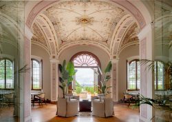 vaulted painted ceiling in tuscan boutique hotel