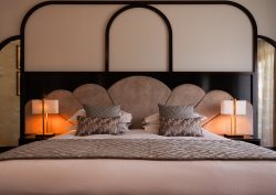 art deco inspired bed and lighting in Crossbasket Castle