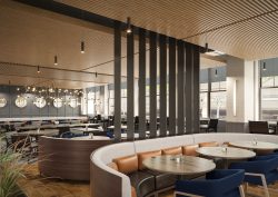staurant design with feature lighting in The Slate Denver
