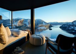 panoramic view across the fjords from The Bolder Cabin Norway