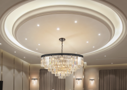 Franklite chandelier on recessed lit ceiling