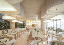 Designed as a feminine, fresh, and refined interior, Evelina transforms a busy corner of the Zona Romántica into a clear canvas defined by gentle curves