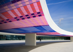 render of arched architectural structure with modieus carpet pattern on surface