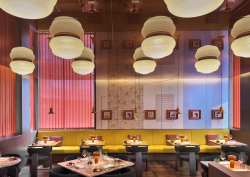 lighting and colours in restaurant in Casa Brera Milan