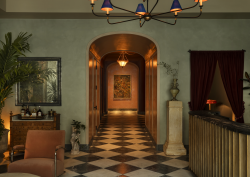 checked tile floor in lobby of The Nickel Charleston