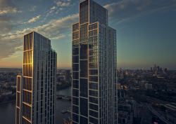 london skyline at sunset with view of Park Hyatt London - ‘River Thames Residences’