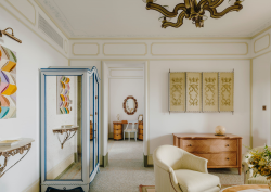 guestroom at Splendido hotel Portofino with art reflected in mirror