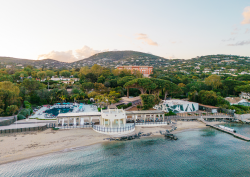 aerial view of Le Beauvallon beach club from the sea