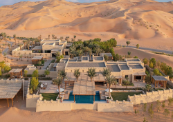 Shot from the air of Qasr Al Sarab desert resort