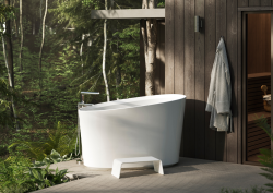 House of Rohl Victoria + Albert Kerid bath, soaking tub set in outdoor bathroom space