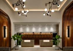 architectural lighting and arches flanking the reception in sofitel Philadelphia