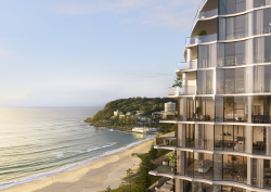 exterior render of coast location and glass facade of Mondrian Gold Coast