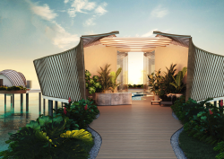 render of spa design over wate in the maldives at SAMANA Ocean Views with interiors by ELIE SAAB