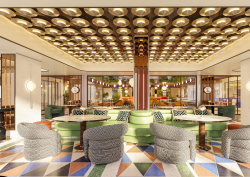 W Florence lounge with seating on bright patterned floor