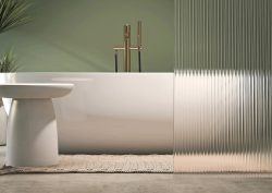 VION reeded glass from Architextural as a divider in bathroom
