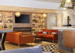 orange sofas and seating in hotel bar design by ABDA Design in voco Southampton