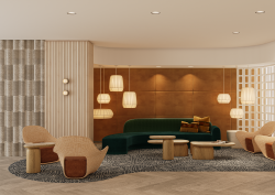 Adina Perth’s new interiors blend calming neutrals, rich textures, and soft tonal layering in the lobby